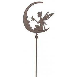 Fairy Sitting on Half Moon Cast Iron Garden Stake, 45-inch, Outdoor