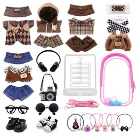 5 Packs 17cm Doll Clothes, Doll Outfit and Accessories Set with 6 PCS Mini Accessories, Display Bag, Clothes Rack, Headphones, Camera, Sunglasses, Shoes for 17cm Doll (Doll Not Included) Style D