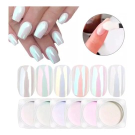 6 Piezas Polvo Para Uñas Efecto Aurora Decoración + Aplicado 6 Colores