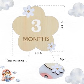 FEQDWOX 1 Pcs Baby Monatliche Meilenstein Karten mit Klebepunkten Blumen-Stil Baby Meilensteinkarten Holz Foto Requisiten für Kleinkinder von 0-12 Monaten Babyparty Wachstumsaufzeichnung