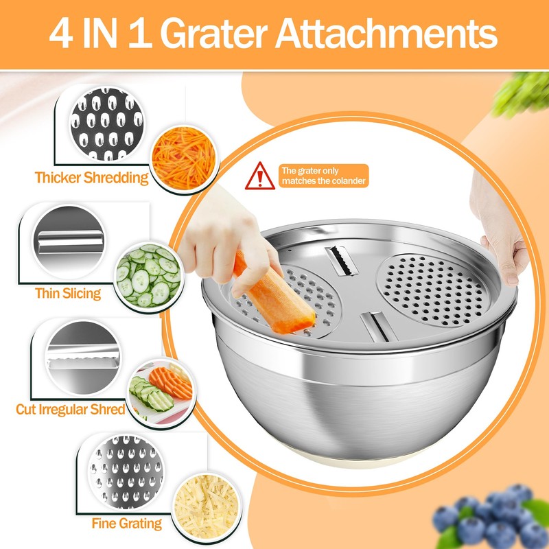 Nicdiet Mixing Bowls with Airtight Lids, Stainless Steel Mixing Bowl
