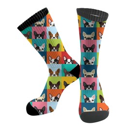 ACDRUING Cartoon Boston Terriers Bulldog Unisex Athletic Crew Cushion Socks For Running And Workout Performance Wicking Cushion Mid-Calf Socks For Men Women