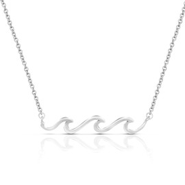 AeraVida Intricate Beach Wave Pendant on 16 inch Sterling Silver Necklace | Long Bar Sterling Silver Necklace | Casual Sterling Silver Necklace for Women | Sterling Silver Necklace | Jewelry Gifts for Women | Gift for Daughter