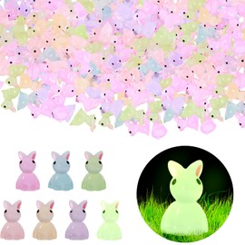 ZLHETWT 200 Pcs Miniature Rabbit Figurines, Mini Resin Bunny Miniature Accessories Easter 7 Color Glow in The Dark Garden Miniature Bunny Figurines Tiny Bunny Figurines for DIY Craft Dollhouses Decor