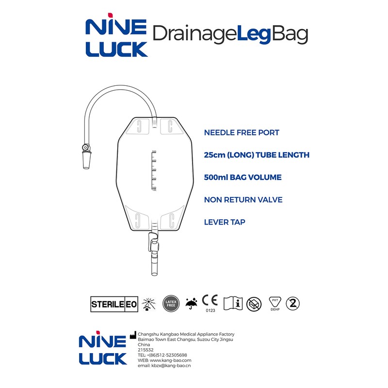 1Pc Urine Leg Bag 500ml Long Tube - Lever Tap