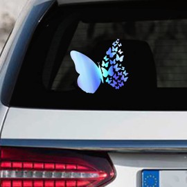 Leniutor 2PCS Butterfly Vinyl Sticker for Cars, Irregular Waterproof Holographic Blue 3D Butterflies Decals for Bumper Rear Window Door Wall Stickers for Women Girls 7.08” x 6.69” (Holographic Blue)