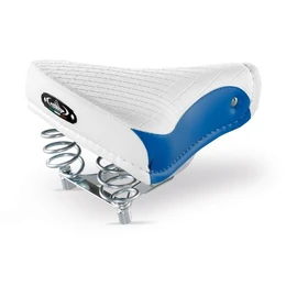 Bicycle Saddle, City Saddle, Leather for Women and Men, for City Bike, Beachcruiser Holland Bike in Vintage Retro Look 1750 Export, Colour: Blue/White, Made in Italy