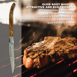 Laguiole Steak Knife Set – Smooth Edge – Olive Root Handle - Set of 2