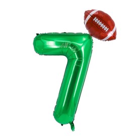 Football Balloons Birthday，Large Mylar Foil Football Balloons for Party，Football 7th Birthday Party Decorations for Boys，Football Birthday Party Decorations 7th Birthday (Dark green 7)