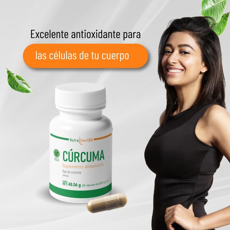 Nutrasien100 Cúrcuma Vegana Orgánica en Cápsulas – 800 mg, 60