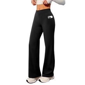 Wide Leg Yoga Pants Women High Waisted Loose Stretch Lounge Causal Work Workout Gym Trousers with Pockets Black