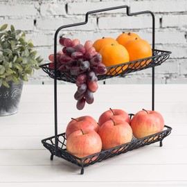 MyGift 2-Tier Vintage Design Matte Black Tabletop Metal Wire Fruit/Cupcake Display Tower
