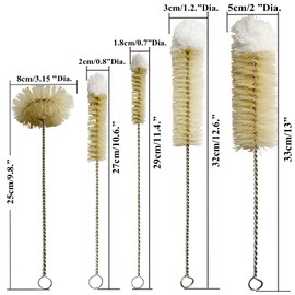 NewFerU Stainless Steel Soda Bottle Cleaning Brush Set in Natural Boar Bristle Wool Tip Long Handle, Flexible Bendable Thick Wire Cleaner for Narrow Neck Water Baby Bottles Straw Pipe Tube Flask (5)