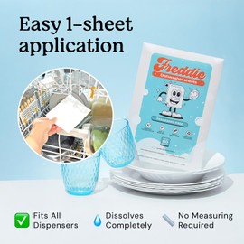 Freddie Dishwasher Sheets Fragrance Free - Space-Saving Alternative to Liquid Detergent - 60 Loads Concentrated Plastic Jug Free Strips