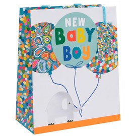 Glick Luxury New Baby Boy Medium Blue Elephants Celebration Gift Bag - 200x225x100mm