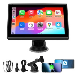 7" Portable Wireless CarPlay Screen for Car – Apple CarPlay & Android Auto, HD Touch Screen Car Stereo, Bluetooth, GPS Navigation, Voice Control, Plug-and-Play with FM/AUX/Mirror Link (Black)
