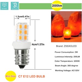 ZSSXOLED C7 E12 LED Bulbs Salt Lamp Light Bulb Replacement for 15W Himalayan Salt Lamps, Night Light Bulbs, Chandeliers, C7 LED Bulbs, 3000K 5 Pack
