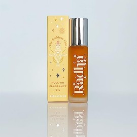 Radha 1/3 Ounce Roll On Fragrance - Organic Essential Oils of: Bulgarian Rose, Peach, Saffron, Cinnamon, Black Pepper, Jasmine and Sandalwood.