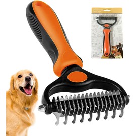 Undercoat Rake for Dogs, 2 in 1 Dematting Comb & Deshedding Tool for Long Hair Pets, Pet Hair Grooming Brush, Clear Mats and Tangles, Reduces Shedding by 95%