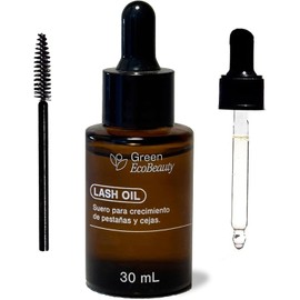 Green Eco Beauty Lash Oil: Suero para Pestañas. Crecimiento y Cejas. Serum para Pestañas 100% Natural con Aceites Esenciales y Vitamina E, sin efectos secundarios. Uso Nocturno 30 ml.