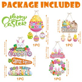 Angenster Easter Craft Set for Children, DIY Easter Wreaths Craft Sets Decorative Pendant with Easter Bunny, Easter Eggs, Easter Chick, Carrot, Window Decoration, Easter Decoration, Easter Gift for