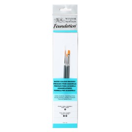 Winsor & Newton, Wood, Watercolor Paint Brush, 3er Set-Rundpinse Nr. 3, Flachpinsel Nr.1, 2,kurzer Stiel