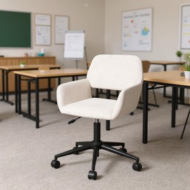 Homy Casa Ergonomic Swivel Task Chair with Adjustable Height, Lumbar Support, and 360° Rotation for Training Classrooms, Seminar Rooms, and Educational Spaces (Beige Chenille)