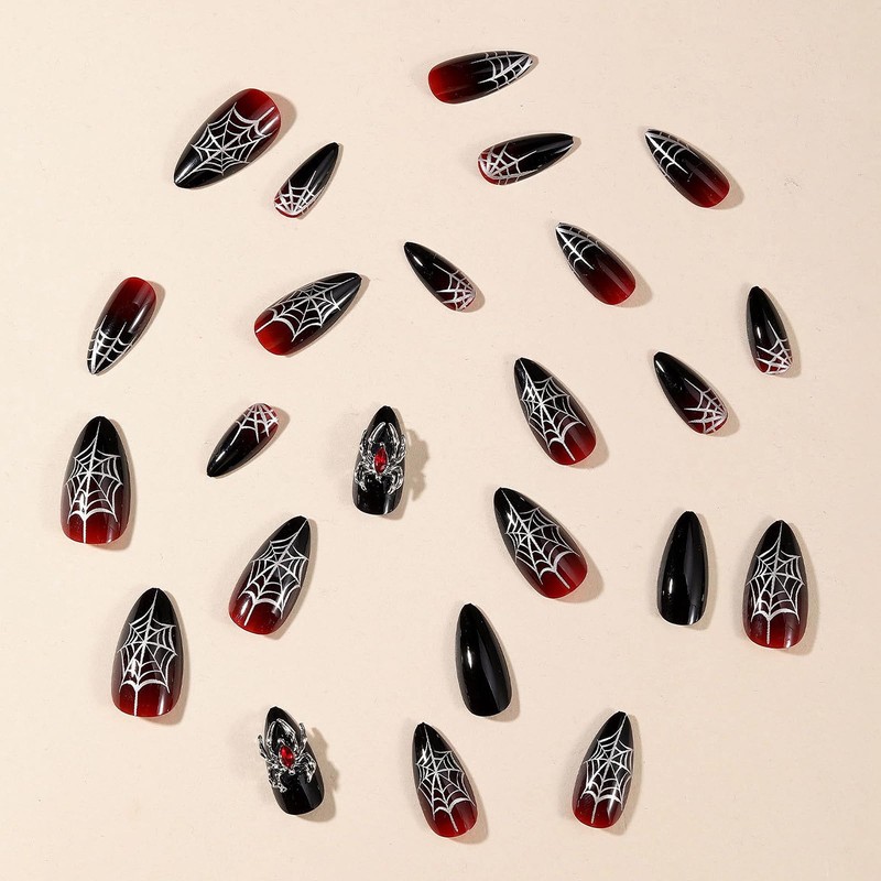 MISUD Uñas Postizas Con Diseño De Telaraña, Uñas ...