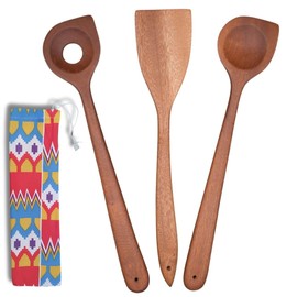 Wooden Kitchen Utensils, Spatula, 33 cm Wooden Spatula, Kitchen Utensils Made of Sapelli Wood, Cooking Utensils Set of 3, Cookware Set, Cooking Spoon