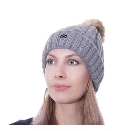 CRAGGI BAGS AND ACCESSORIES Bobble Hat Grey Cable Knit Pom Beanie Ski Sports Hat