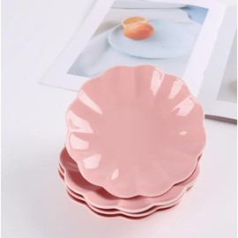 SHIDACHENG Salad Plates Set of 4, Ceramic Dessert Plate for Appetizer Side Dish Pasta, 6 Inch Small Plates for Kitchen, Housewarming Gift, Dishwasher & Microwave Safe, Sweet Powder