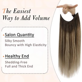 Full Shine Wire Human Hair Extensions 14 Inch Color 2 Fading to 3 and 27 Blonde 70 Gram one Piece Real Hair Extension 70 Gram Layered Human Hair Extensions