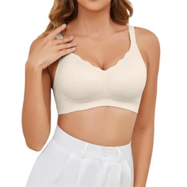 Actcat Comfortable Bra for Women without Underwire with Deep V-Neck Bra Comfort and Softness Push Up Bra No Trace Classic Bra Suitable for Daily Wear or Sleeping, Light yellow