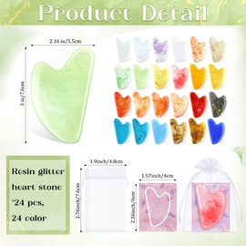Sherr 24 Sets Gua Sha Facial Tools Bulk Resin Heart Shaped Guasha Boards with Organza Pouch and Cards for Face Body Massage Relaxation Self Care Ideal Spa Acupuncture Prevent Wrinkles(Deep Colors)