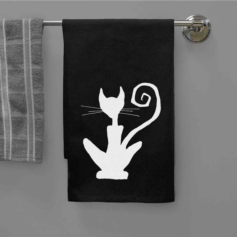 Azeeda 'Katzen-Silhouette' Schwarzes Baumwoll-Geschirrtuch (TW00039195)