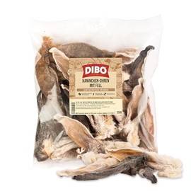 DIBO Orecchie di coniglio con pelliccia, sacchetto da 250 g, spuntino naturale essiccato al 100% per cani, pulizia naturale dell'intestino