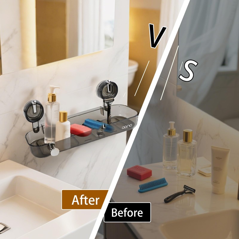 YRYUNRUI Shower Caddy Suction, No-Drill Shower Shelf, Waterproof Transparent Shower