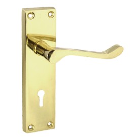 Discount Hardware UK Door Handle Sets, Victorian Scroll Brass Door Handles with Lock and Key, Bedroom Door Handle with Lock, External Door Lock and Handle Set with 3 Lever Door Lock with Keys