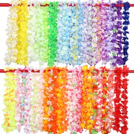 GWHOLE 50 Pcs Hawaiian Leis Flowers Necklaces Hawaiian Luau Decorations Summer Beach Vacation, Tropical Themed Party Favors, Birthday, Wedding Beach Party Favors