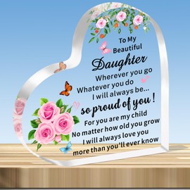 JMIMO Daughter Gifts Daughter Heart Shaped Acrylic Plaque Birthday Gifts from Mum Dad,Daughter Christmas Graduation Gift Ideas