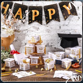 TaoBary 30 Pcs Graduation Cap Candy Box with Tassel Graduation Party Favors Graduation Gifts Graduation Decorations Grad Cap Box for Candy Chocolate Biscuit Supplies(White)