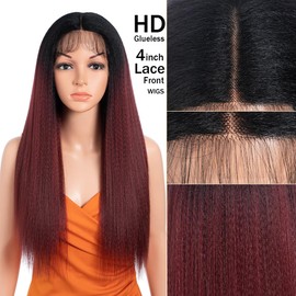 Noble Satr 150% Density 13x4x1 Yaki Synthetic Lace Front Wig Black Long Yaki Straight Hair Glueless Lace Front Wigs for Black Women 26 inch TT1B/530#