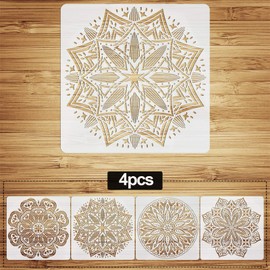 VETPW 4 Large Mandala Stencil Stencils Drawing Set, Plastic Reusable Drawing Stencils Templates Planner Stencils for Floors, Windows, Furniture, Wood, Wall Decoration, 30 x 30 cm