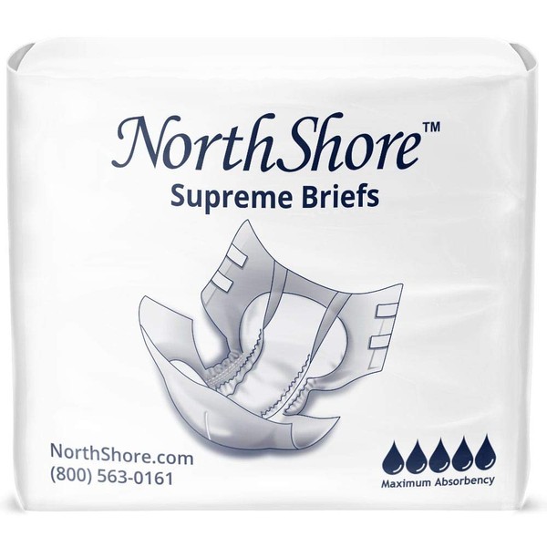 NorthShore Supreme Incontinence Tab-Style Briefs for Men and Women, White, Large, Pack/15