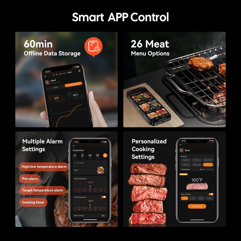 Wireless Meat Thermometer with 1000FT, Bluetooth 5.4 Digital Meat Thermometer