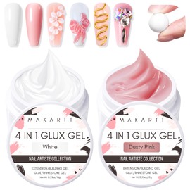 Makartt Solid Gel Builder: 4-in-1 2pcs White and Dusty Pink Non-sticky for Extension 3D Sculpting Nail, UV Glue for Acrylic Tips, Rhinestones & Sculpture Hard Gels for Nails UV/LED Lamp Required