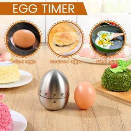 Relaxweex 6 Pcs Egg Kitchen Timer 60 Minutes Mechanical Count Down Timer Stainless Steel Rotating Cooking Timer for Kitchen with Alarm Analog Timer for Boiling Egg Cooking Teaching Meeting