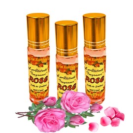 ROSE Perfume Oil - All-Natural Essential Oil Fragrance - Huile de Parfum - Bulgarian Damask Rosa Damascena Petals Otto,Tea Rose, De Mai - Roll On Roller Ball - Party Travel Guest Favors Gifts - 10mlx3