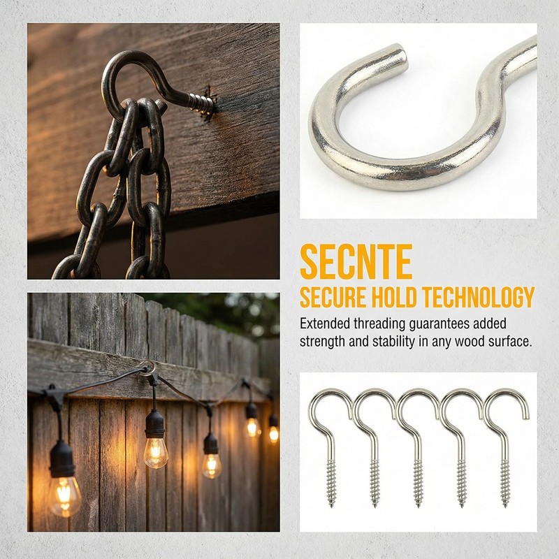 YAFIYGI 5PCS Screw Hook, 2.56 Inches 304 Stainless Steel Ceiling