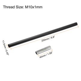 sourcing map Set of 2 Extension Rod Set M10 9.8 Inch Union Nut with Threaded Pipe Black